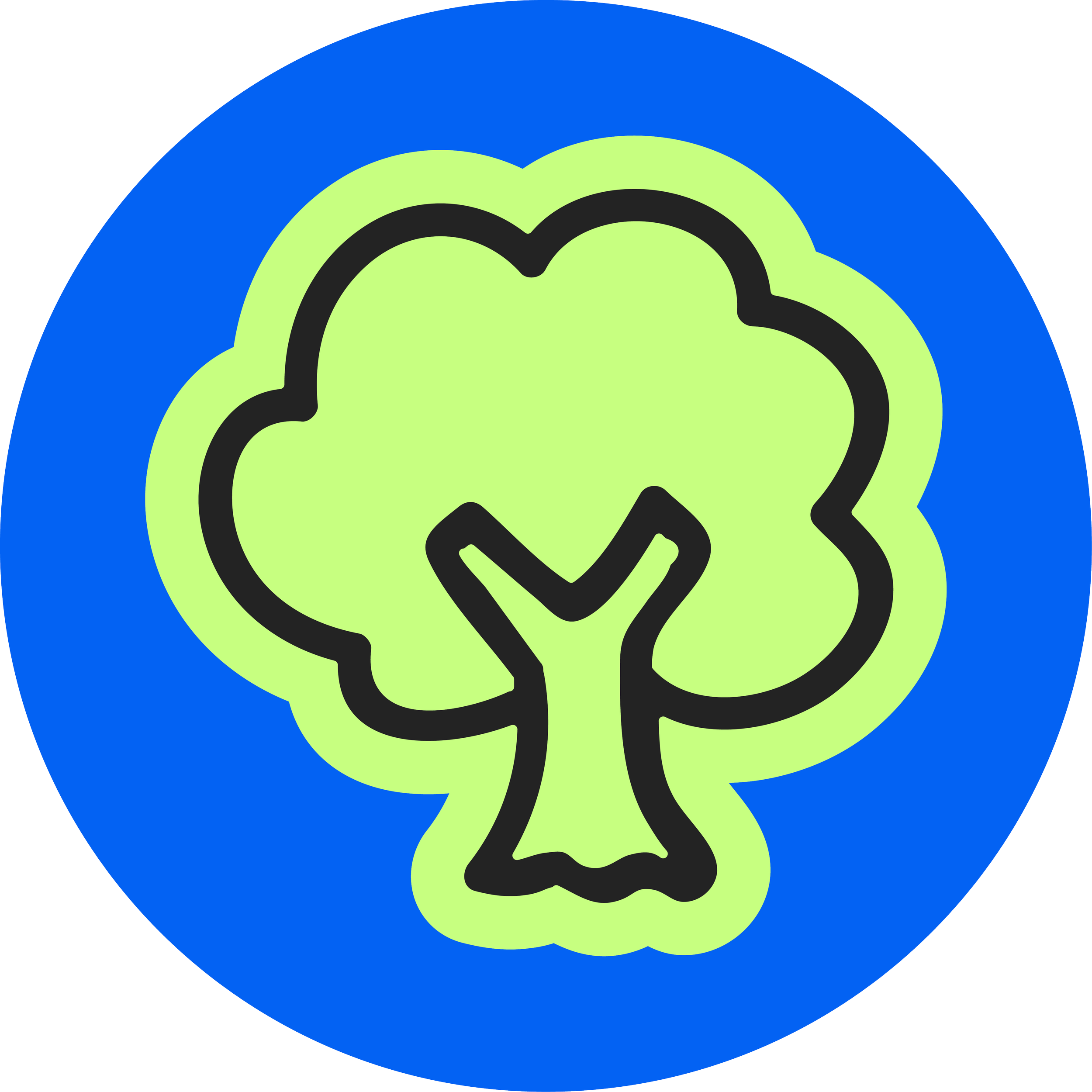 A stylized logo featuring a black line drawing of a dog's face inside a heart shape, with a blue outer circle and a green background.