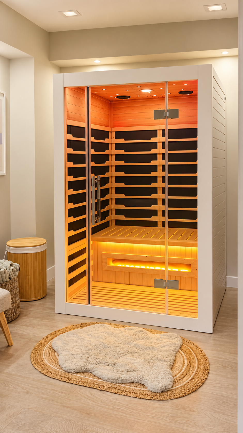 Infrared sauna with warm interior lighting at la vida spa in milton,ontario