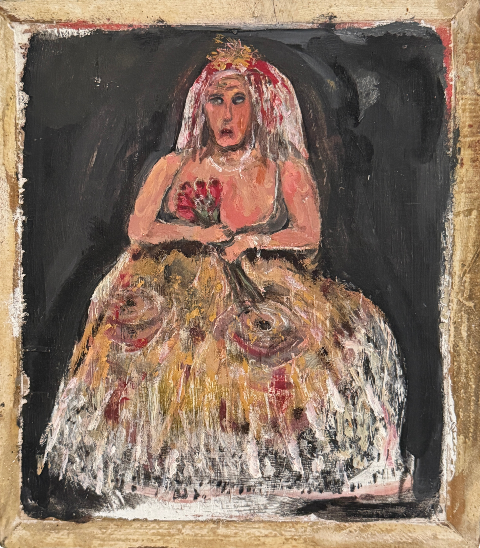 George Zupp painting Bride, depicting a seated bride in a floral dress and veil against a dark background.