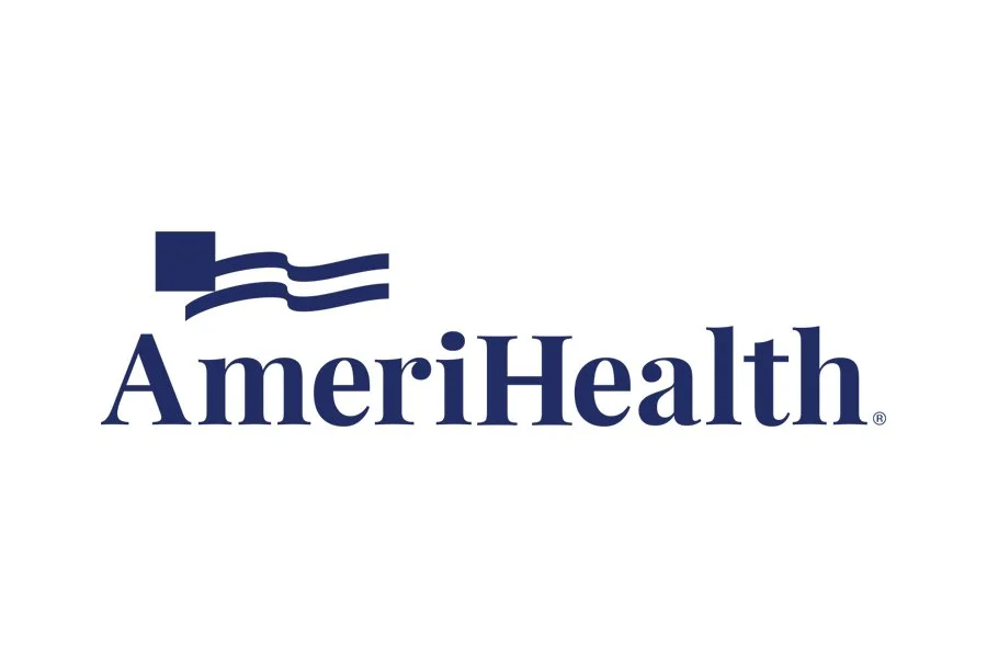 AmeriHealth logo with stylized flag design above the company name in blue text.