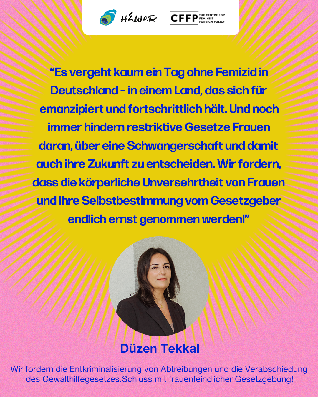 Zitatgrafik von Düzen Tekkal zu Femiziden und Selbstbestimmung von Frauen