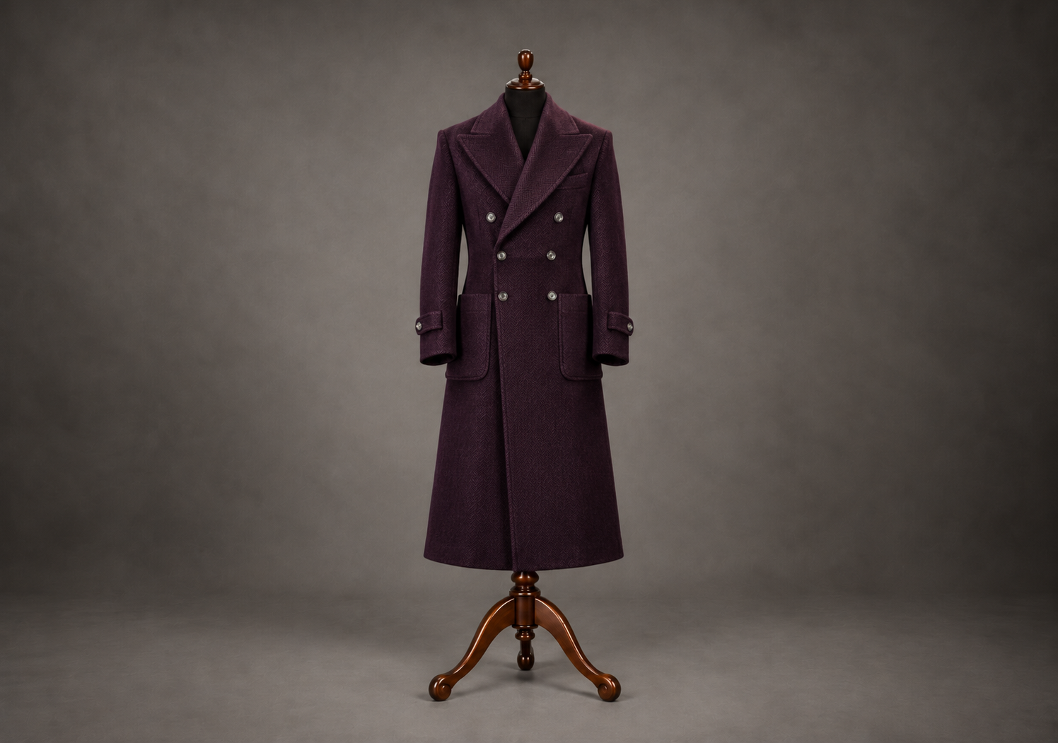 Plum Herringbone Double-Breasted Overcoat.png
