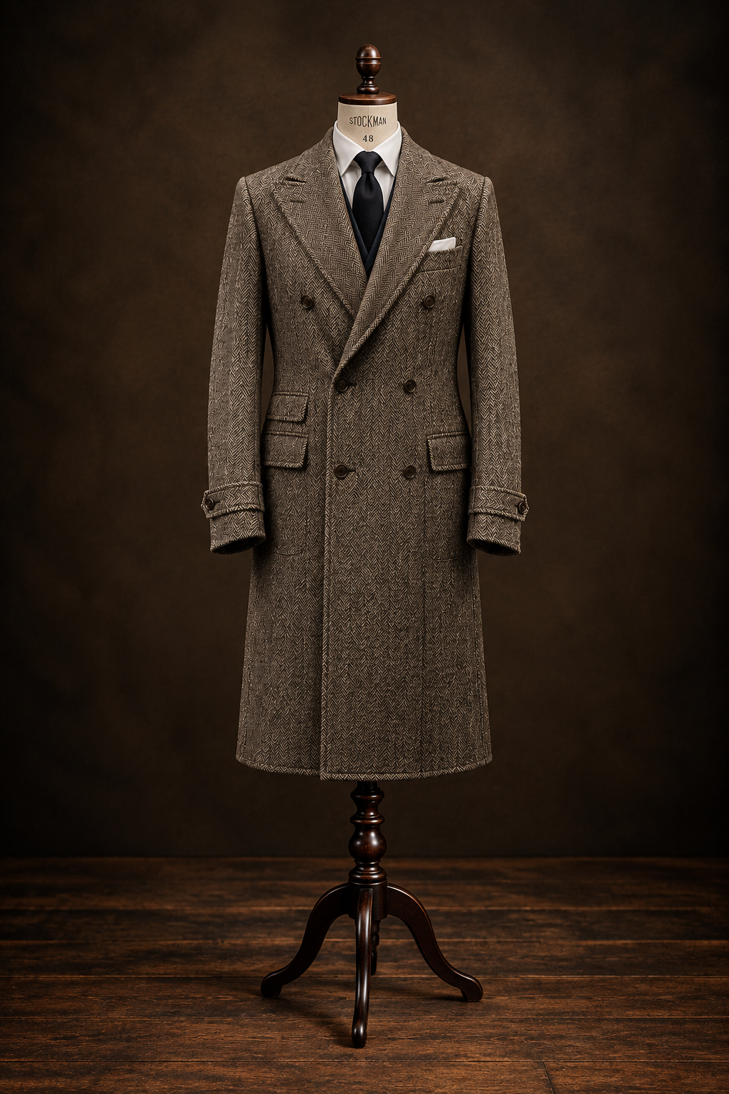 Bespoke Herringbone Overcoat on Tailor’s Form (1).png