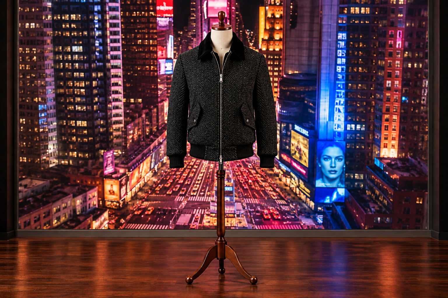 Herringbone Bomber Against Neon Cityscape.png