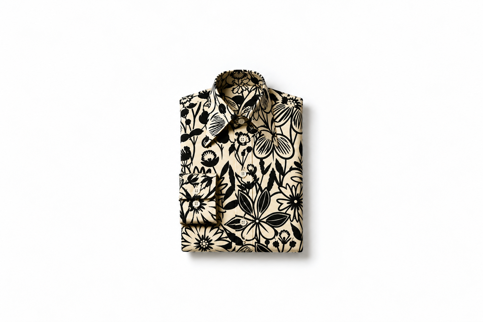 Folded Black Botanical Print Shirt.png