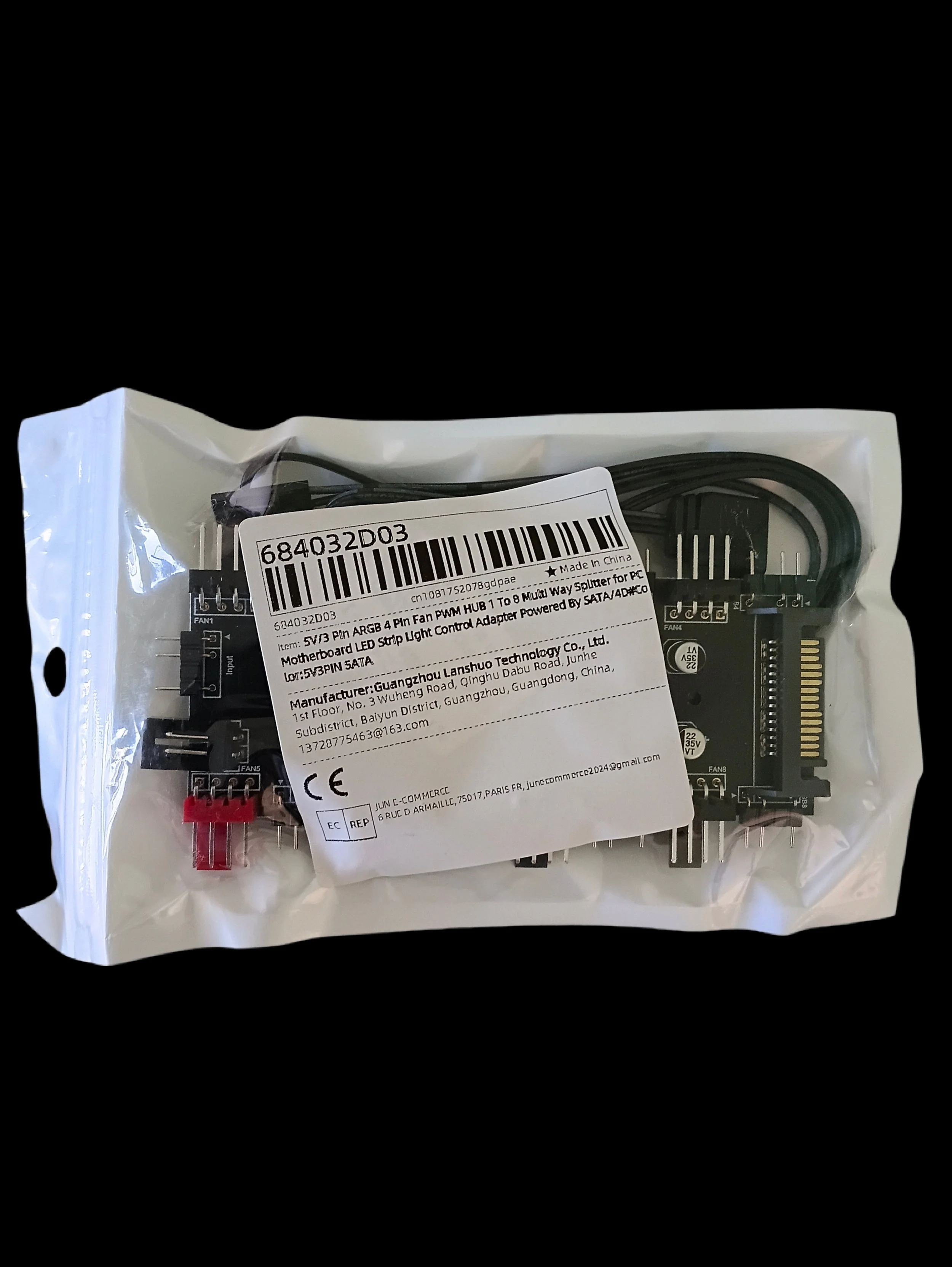 Hub 1 to 8 PWM 4pin/A-RGB 5v 3pin for PC Gamer Powered by SATA