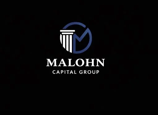 Malohn Capital Group logo with a column and checkmark design in white and blue on a black background.