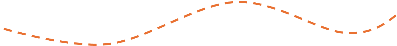 A black background with orange dashed curved lines across the top and bottom of the image.