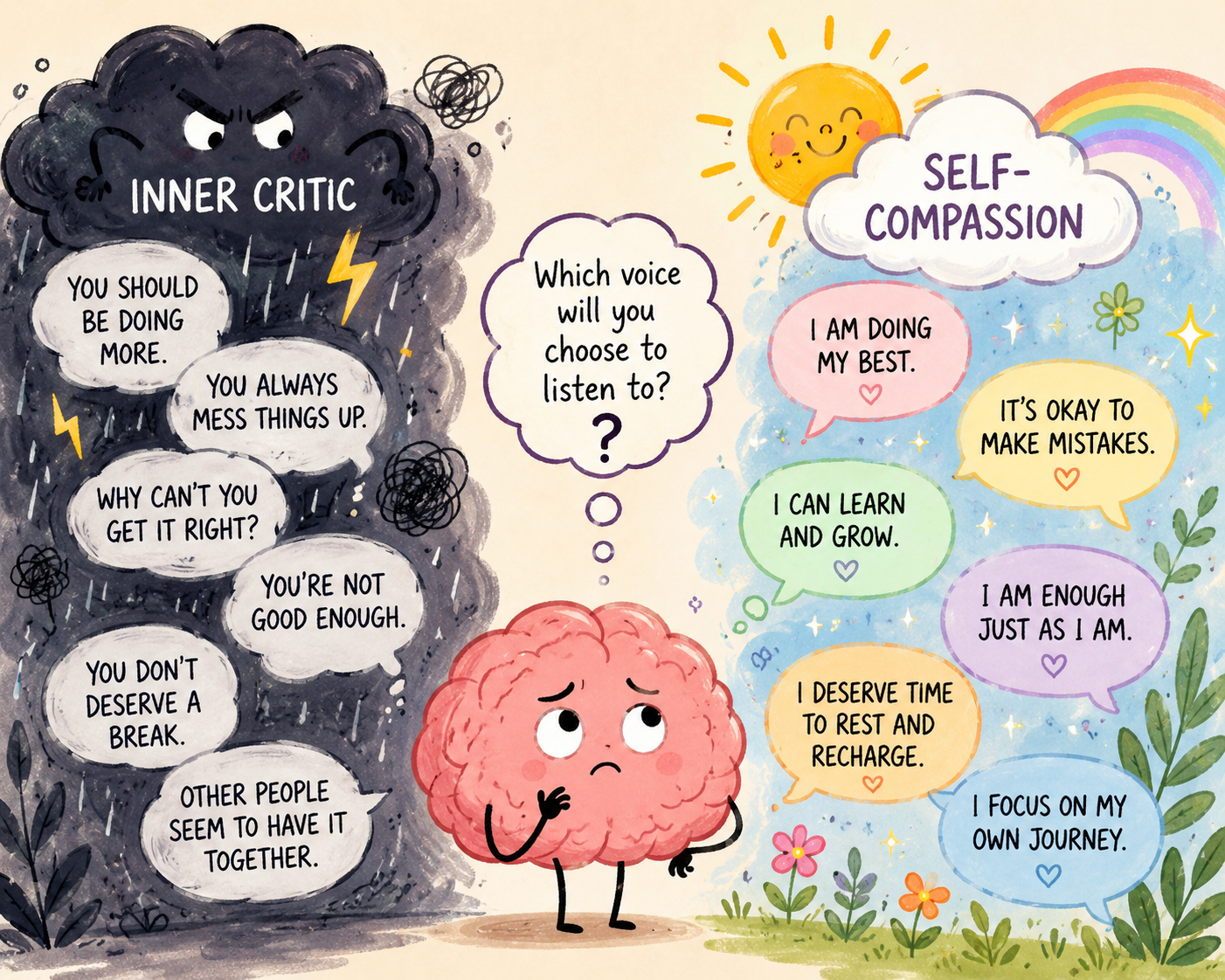 Inner critic versus self-compassion battle