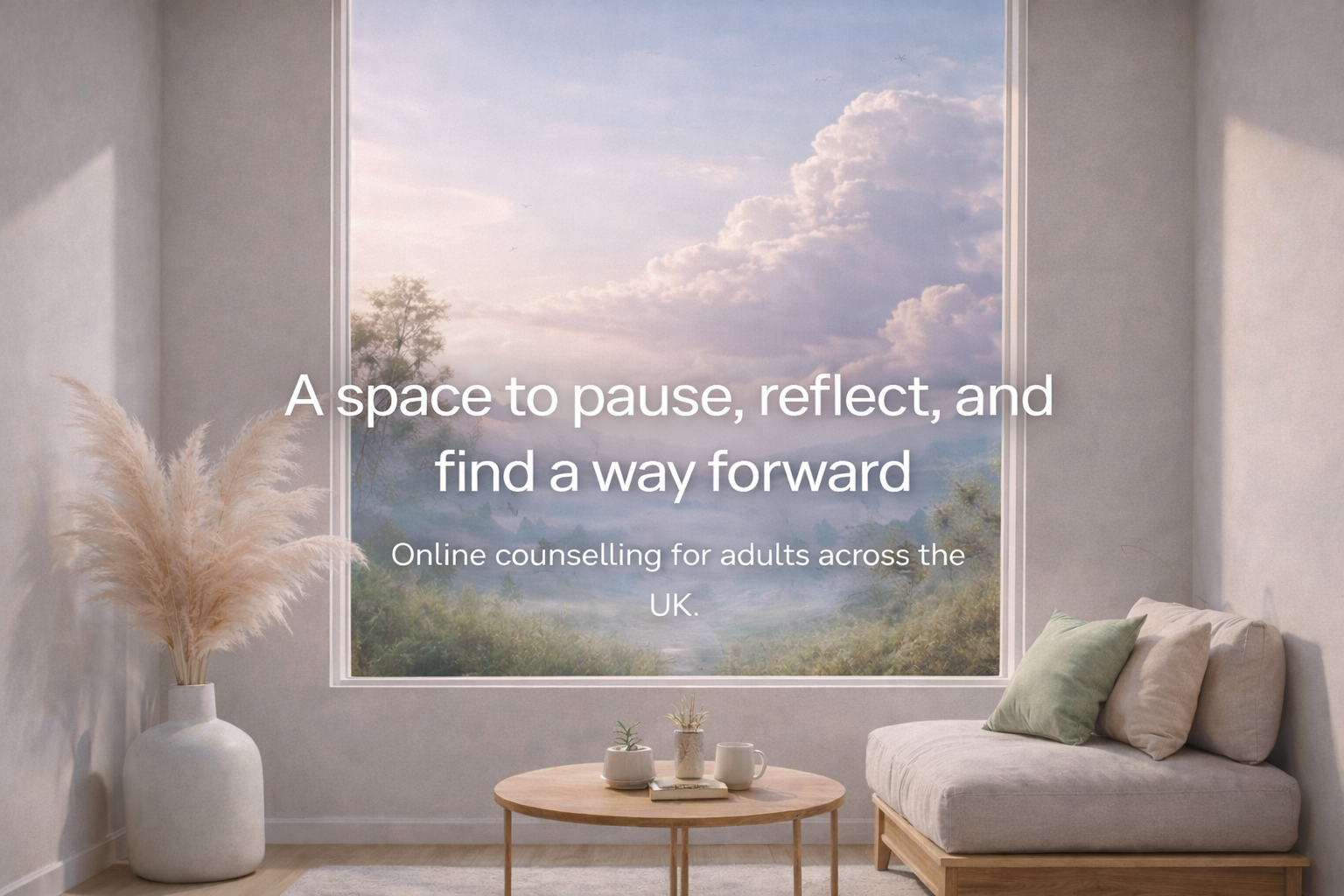 Calm welcoming space representing online counselling in the UK and a safe environment for reflection.