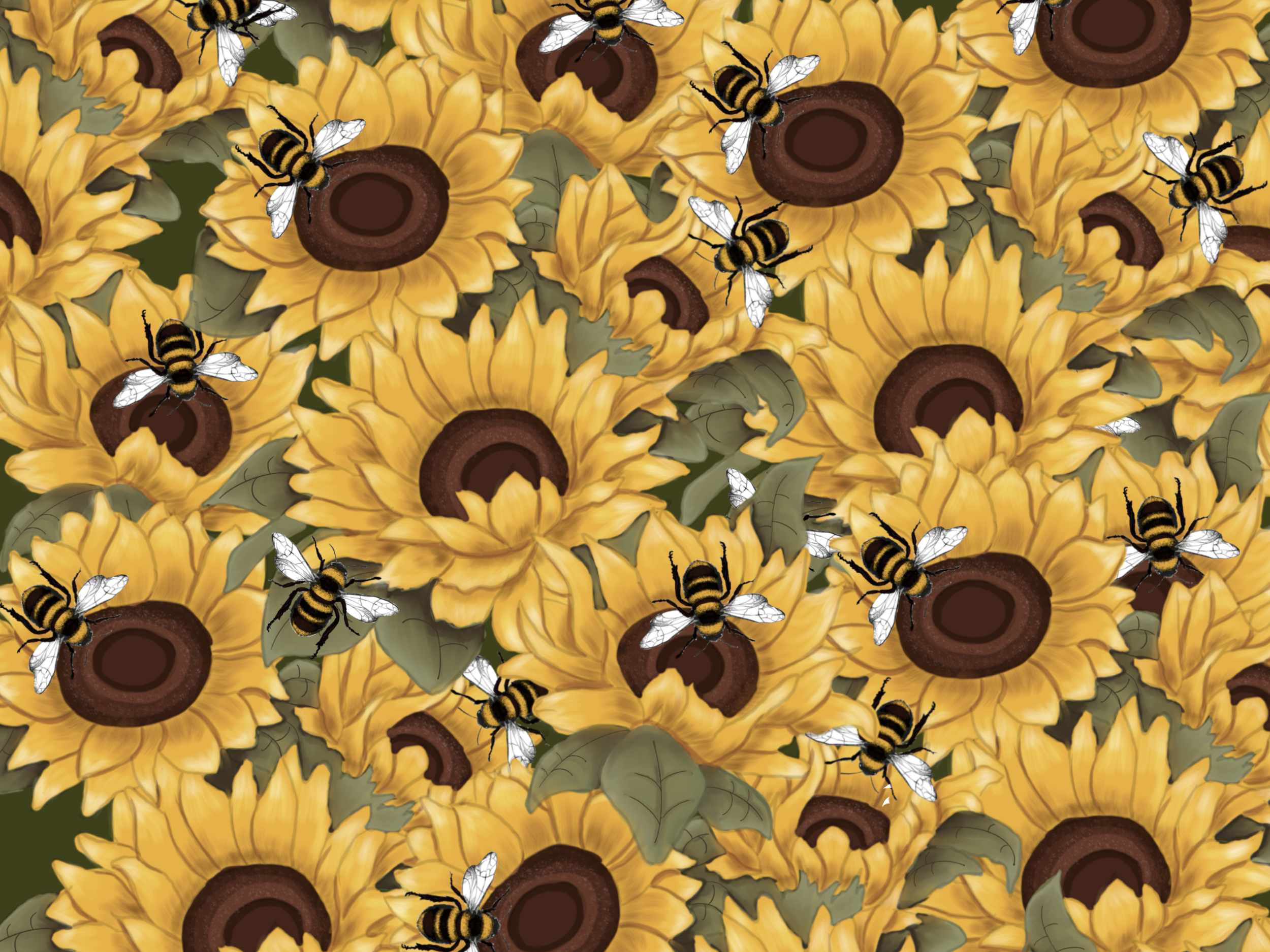 Sunflower and Bees_Flower and Fauna.png