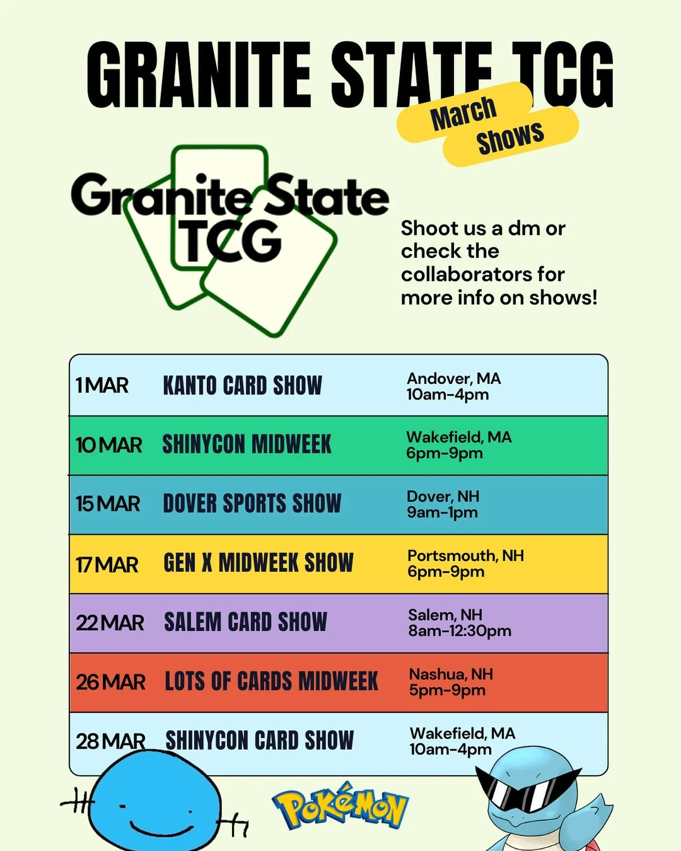 Our lineup of shows this month! Looking forward to a busy month :)