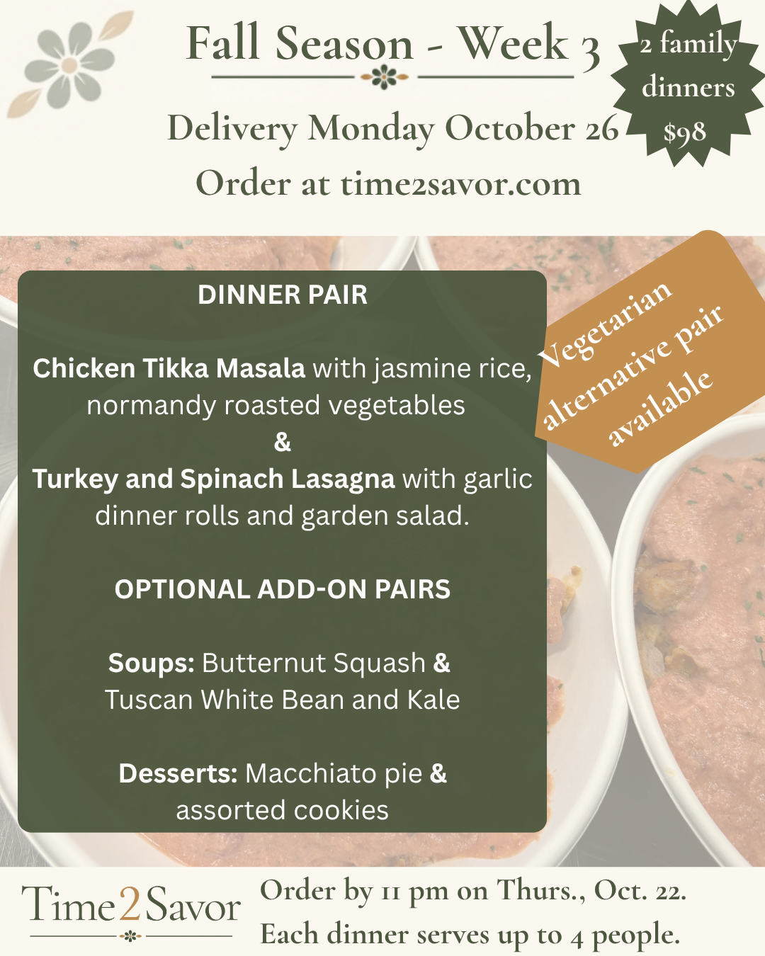Week 3 Dinner Pair — Oct. 26 Delivery