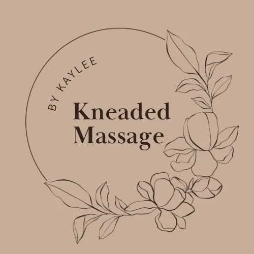 a circle with flowers and vines, it reads, by Kaylee kneaded massage."