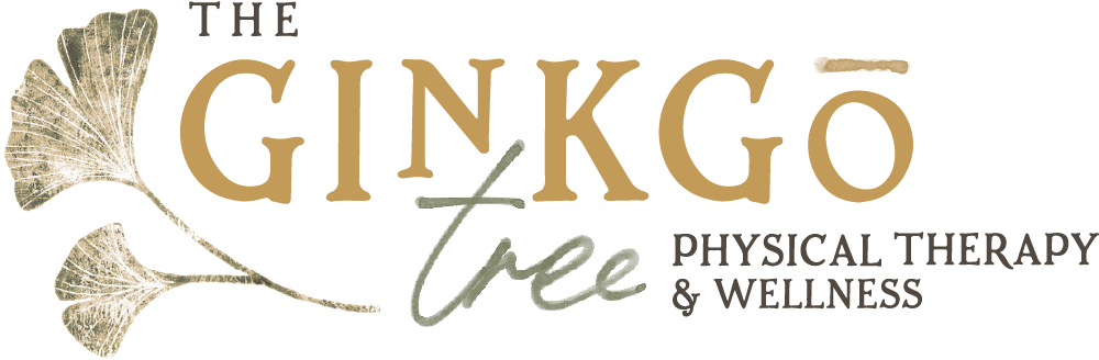 It reads, the ginkgo tree physical therapy and wellness with two ginkgo tree leaves to the left