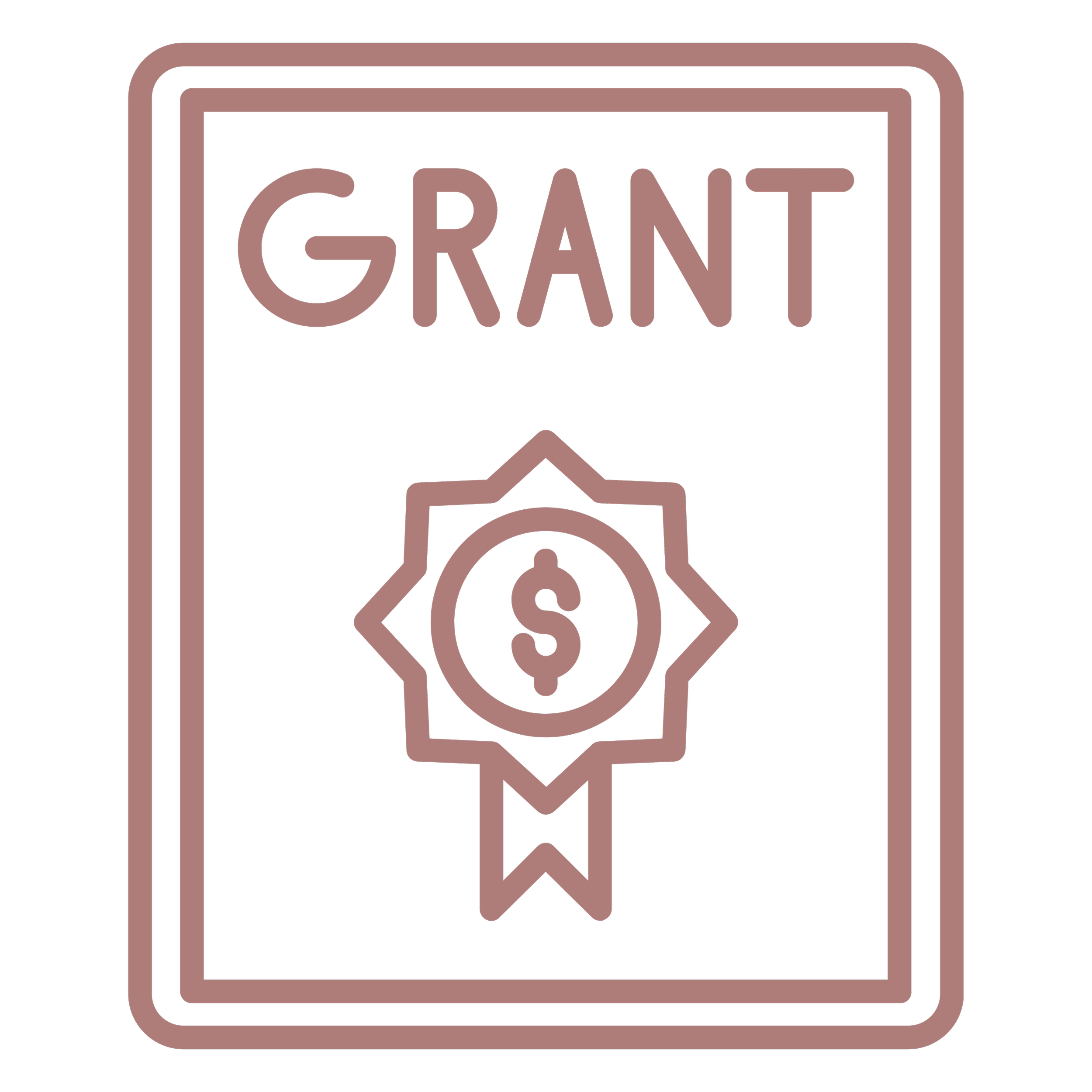 paper with award ribbon and dollar sign with grant written across the top icon