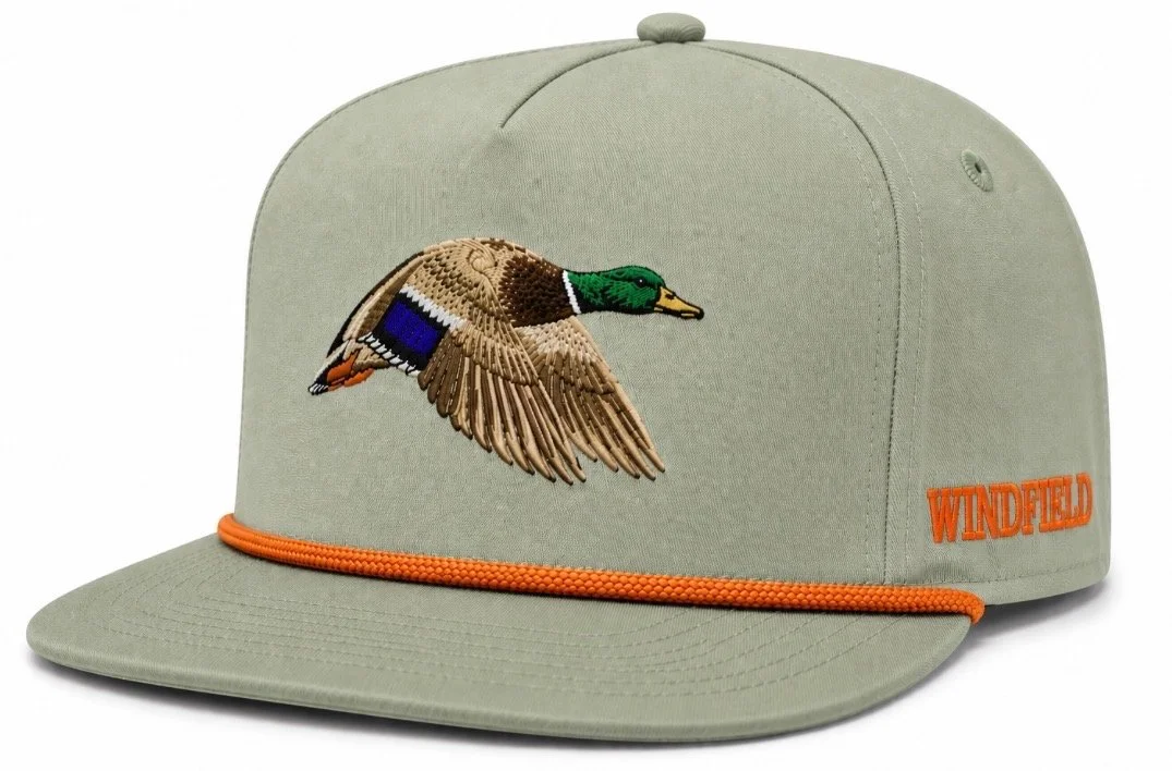 FLYING MALLARD TRUCK HAT - SAGE / HUNTER ORANGE