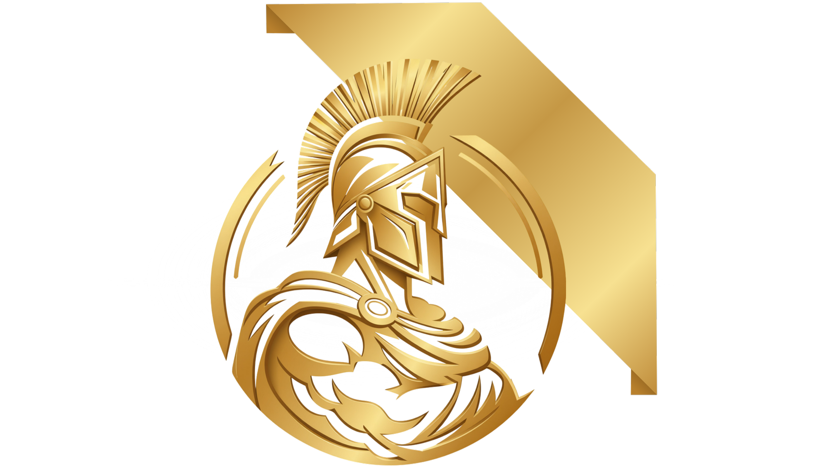 A digital illustration of a Roman soldier's profile in gold with a helmet, crest, and armor, set against a black background with a circular white and gold design element.