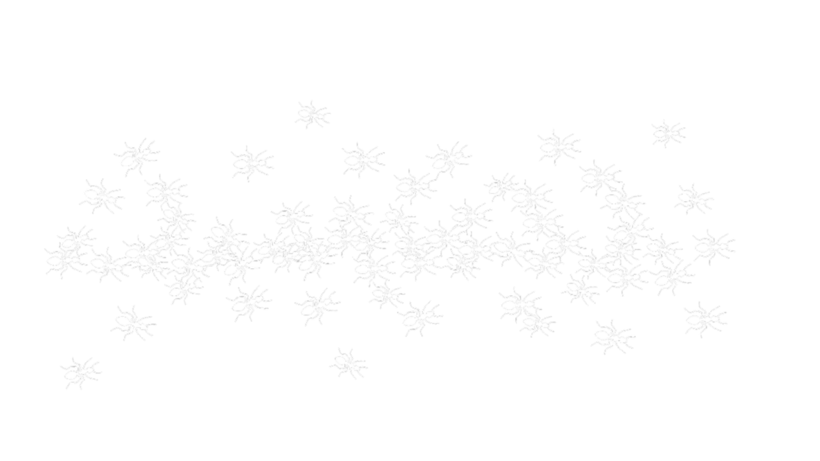 Illustration of numerous white ants against a black background.