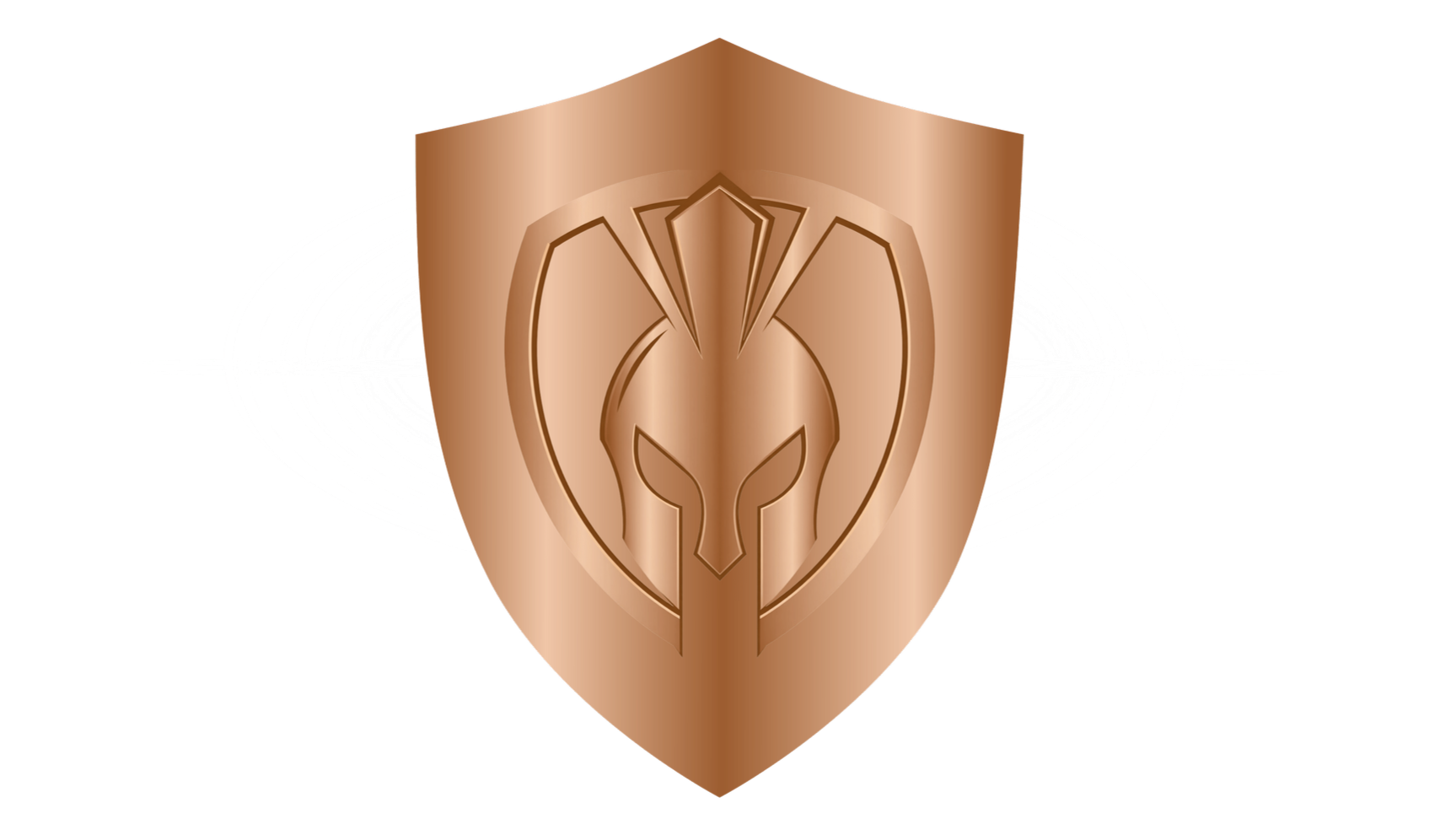 A stylized emblem featuring a lion's head within a shield with a bronze gradient finish.