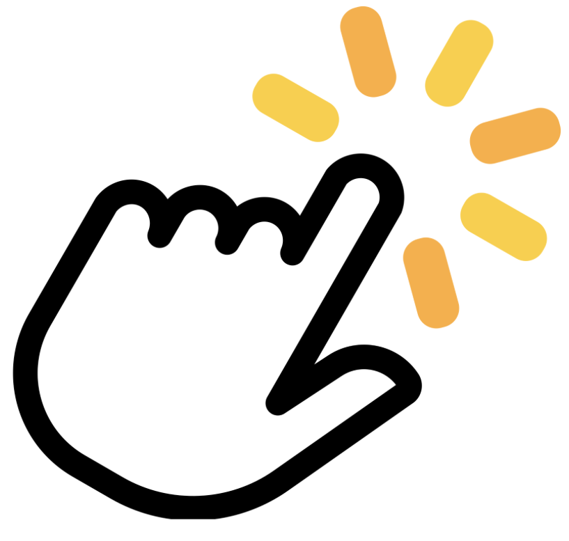 An illustration of a hand in a clicking gesture with a yellow and orange burst above it.