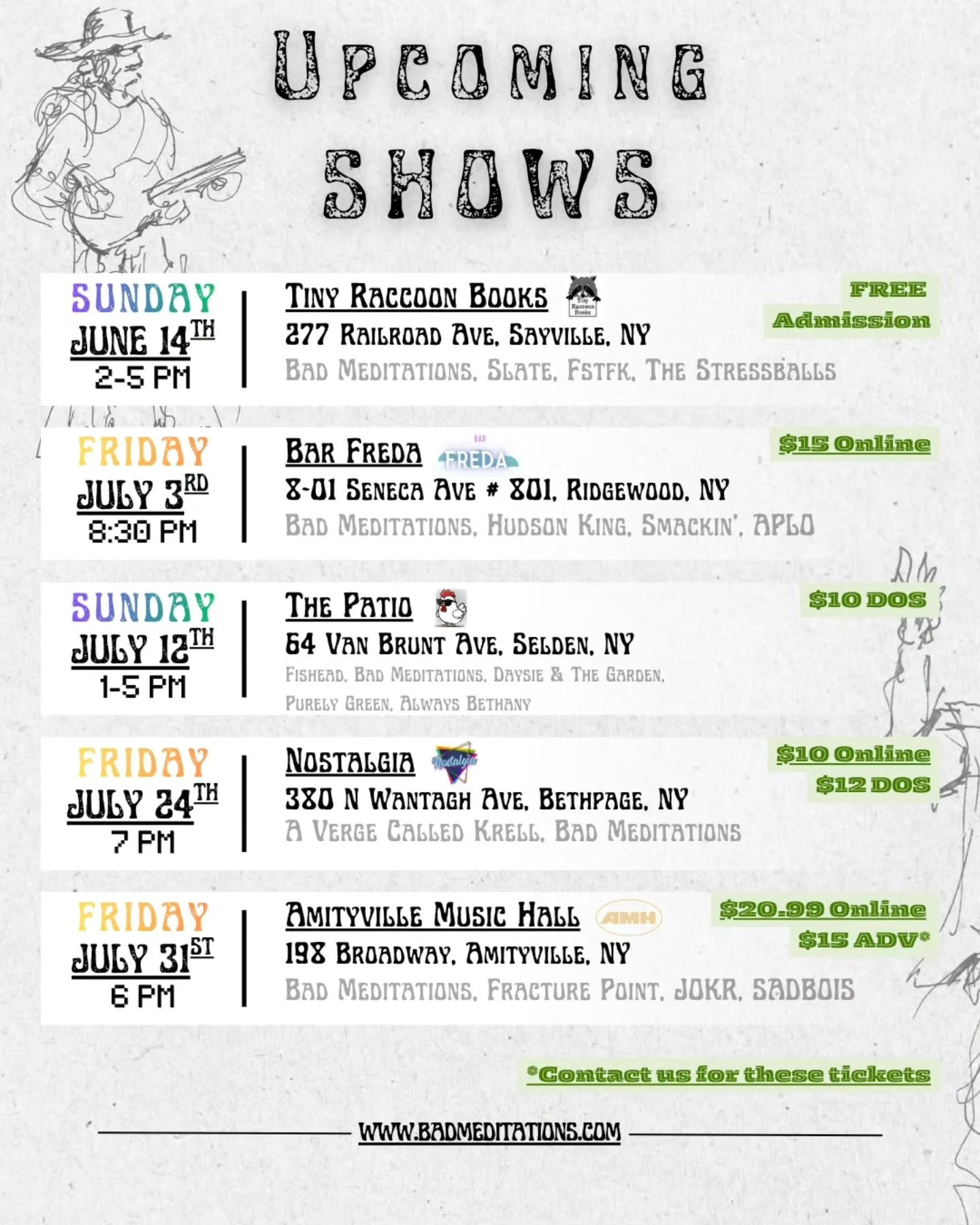 Lookin' to catch us live this summer?? Here's what we got for you so far! All ticket links can be found on our website (🔗 in bio). We're so looking forward to performing for/with you all! 

Anyone interested in the $15 AMH Tickets, comment on this p