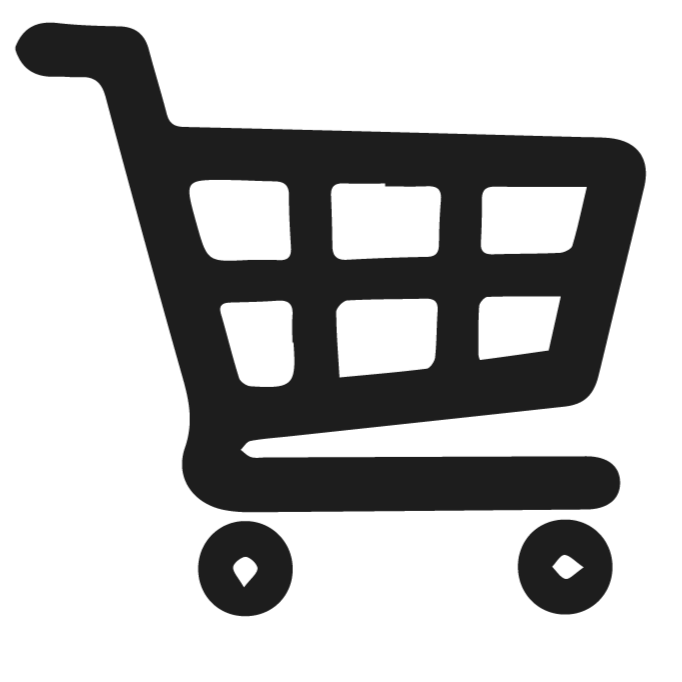 Silhouette of a shopping cart with four wheels and a grid basket