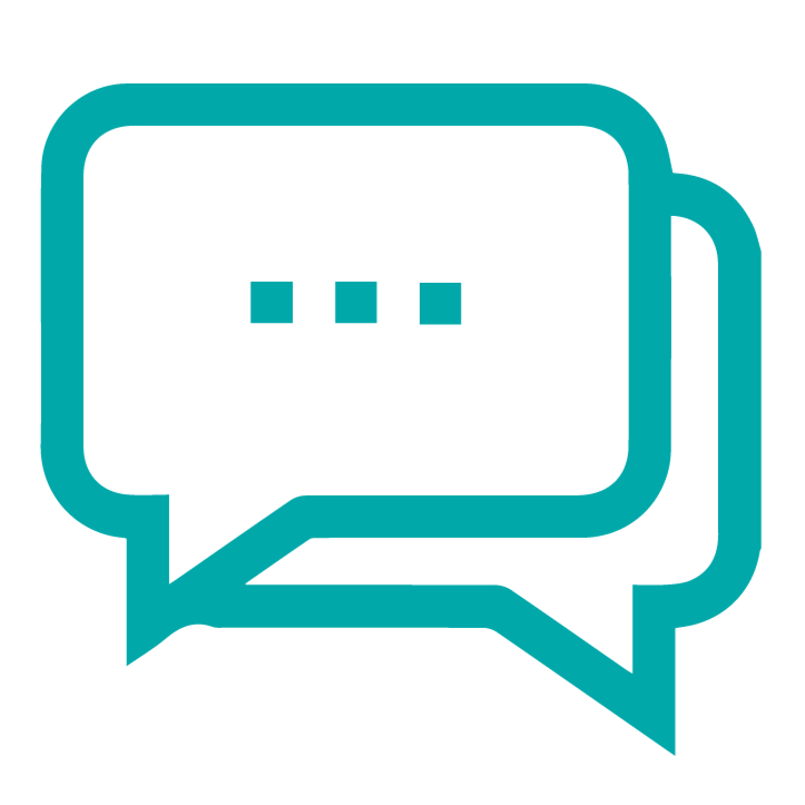 Two overlapping speech bubbles with three dots inside each, representing communication or conversation.