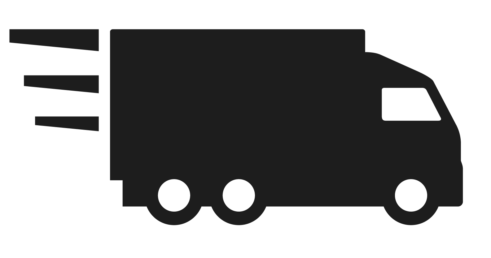 Silhouette of a delivery truck with motion lines indicating speed.