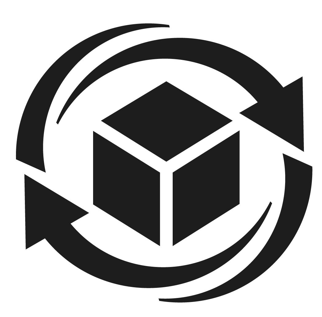 Icon of a cube with a circular arrow around it, representing recycling or refresh.
