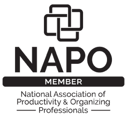 NAPO member logo with interconnected squares and text for the National Association of Productivity & Organizing Professionals.