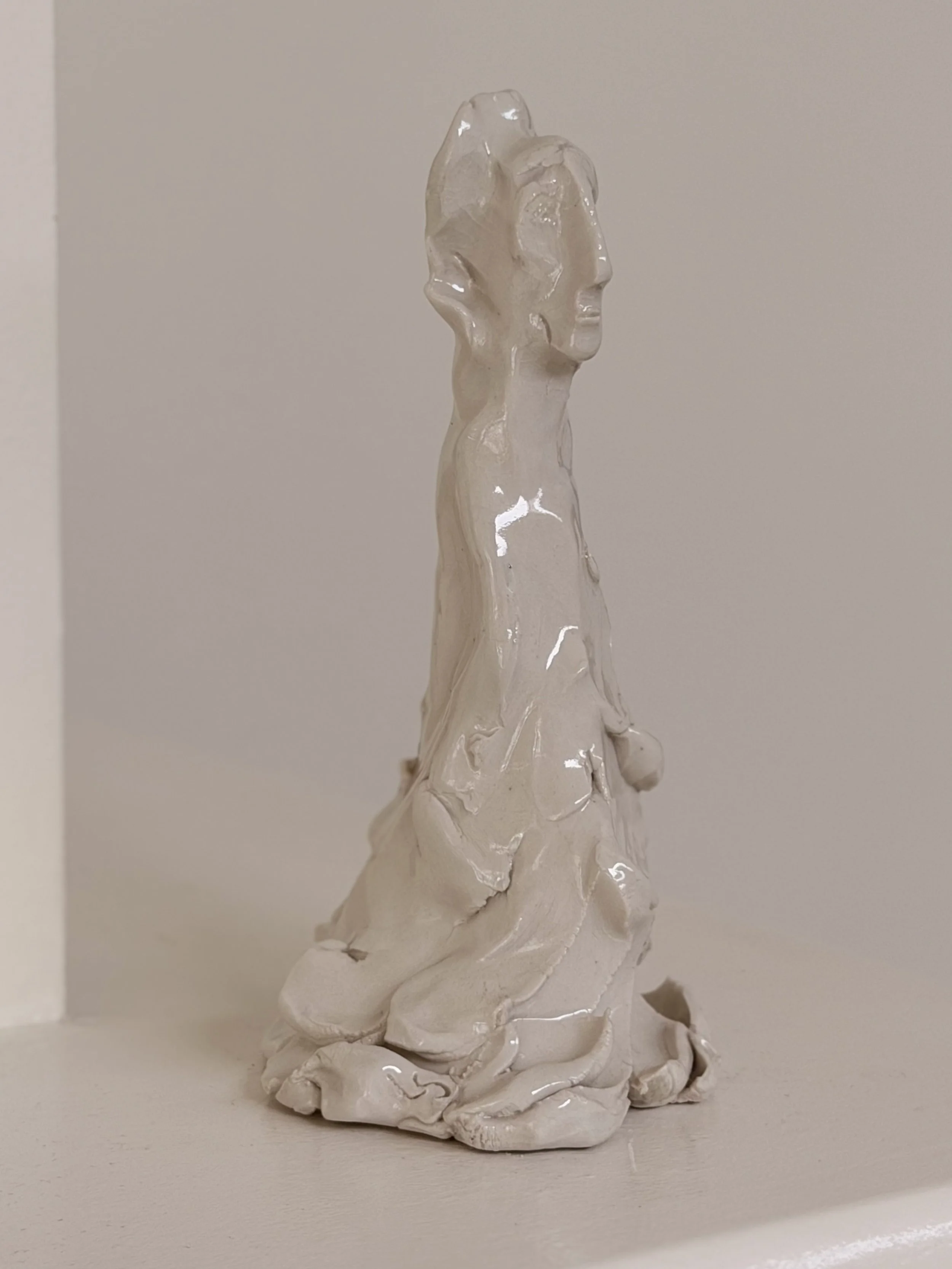 Man Melting Into Earth, Mid-Century Modern Glazed Ceramic Figural Studio Sculpture