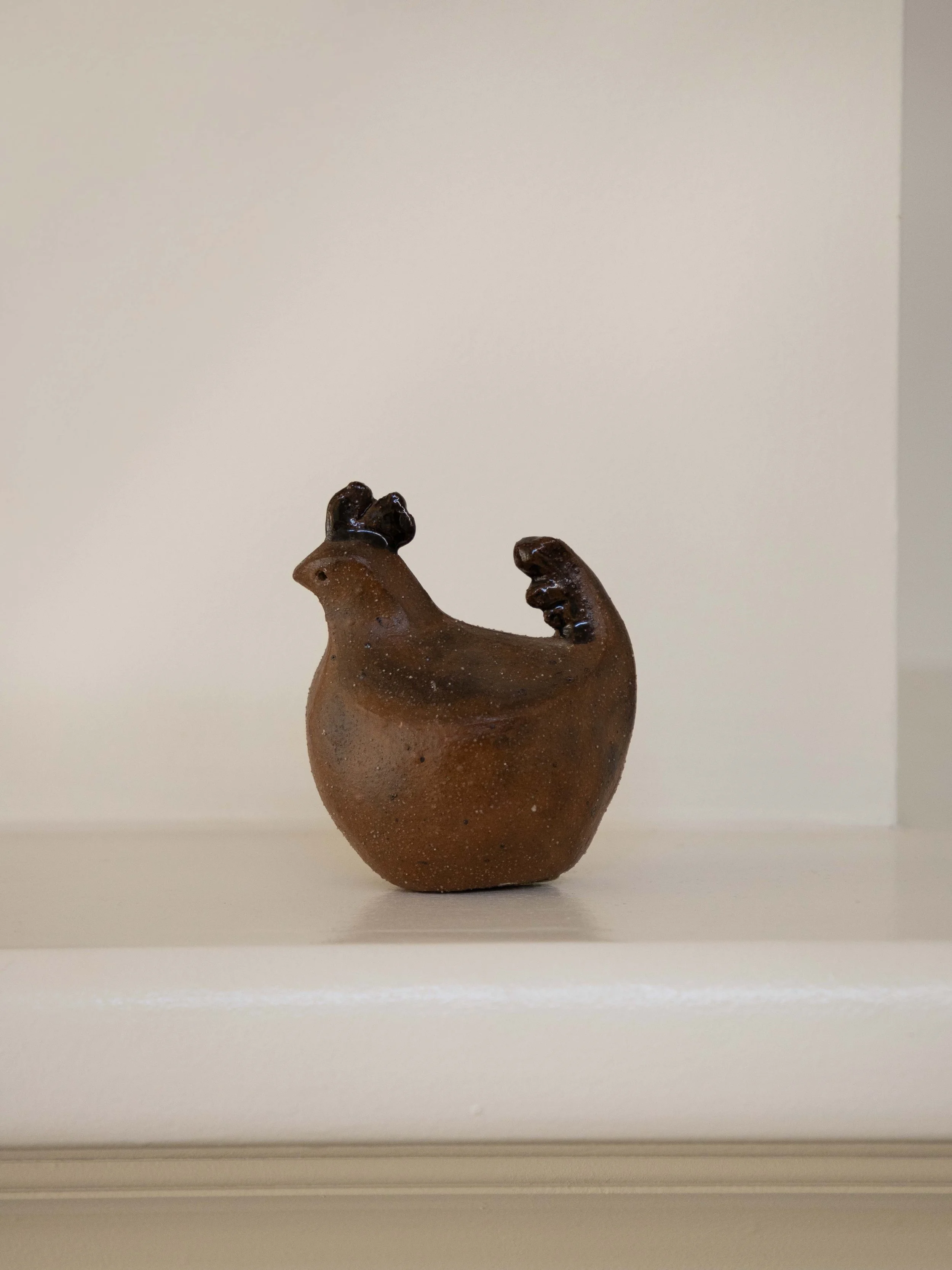 Vintage Studio Pottery Stoneware Hen Figurine, Minimalist Stylized Ceramic Chicken, Two-Tone Glaze