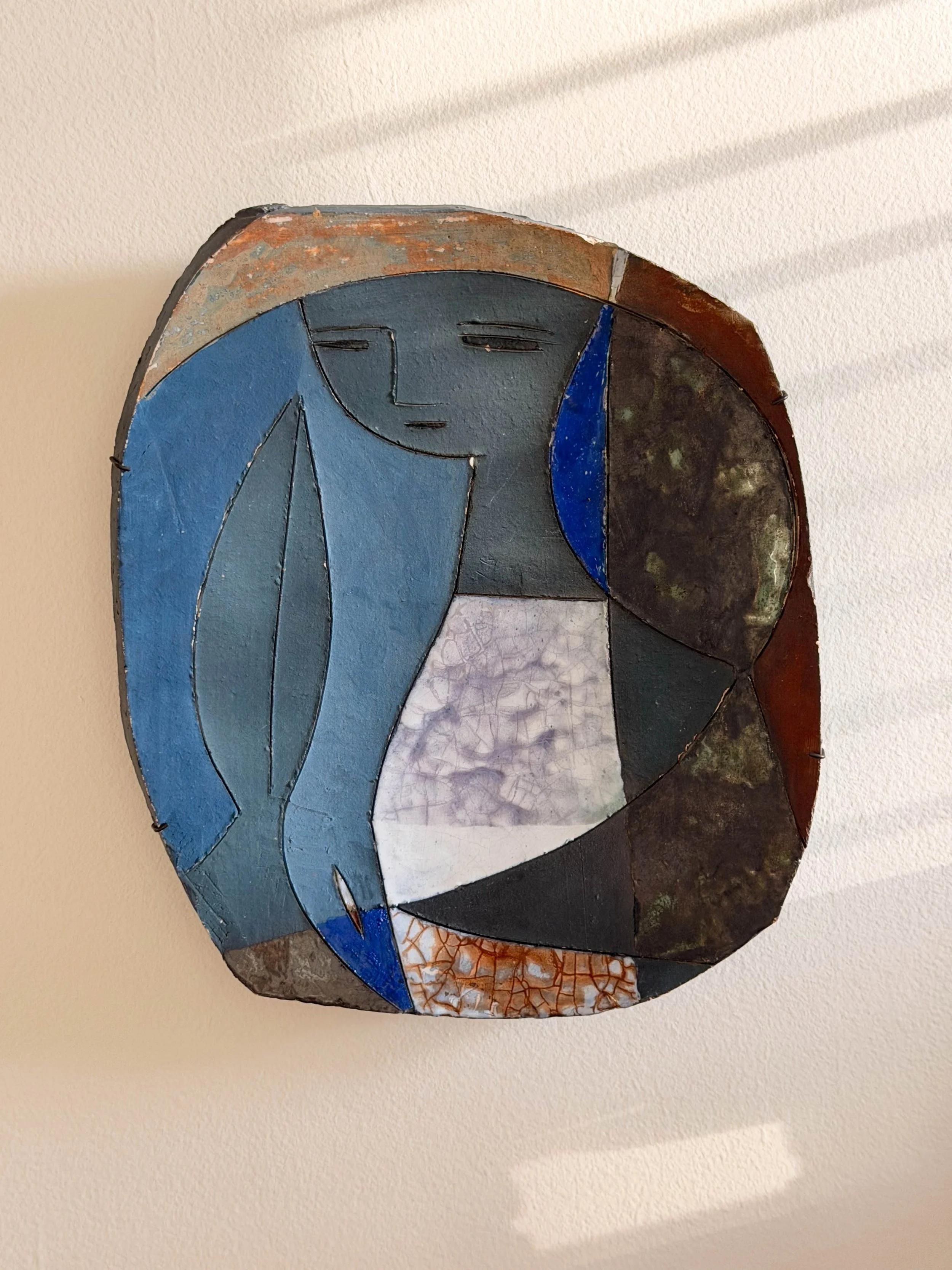Blue Ceramic Face Wall Art