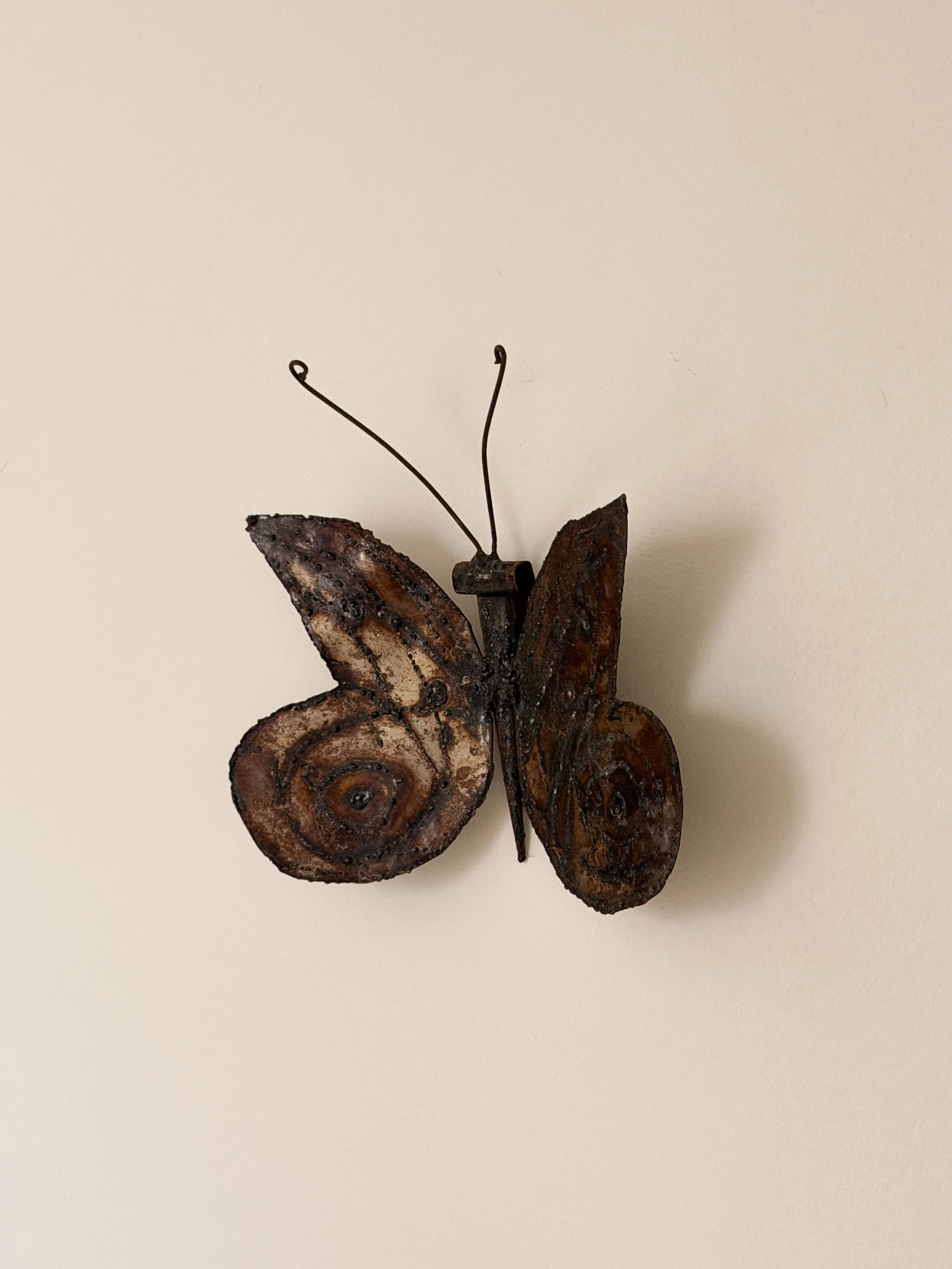 Butterfly Wall Sculpture, Mid-Century Modern Brutalist Torch-Cut Copper