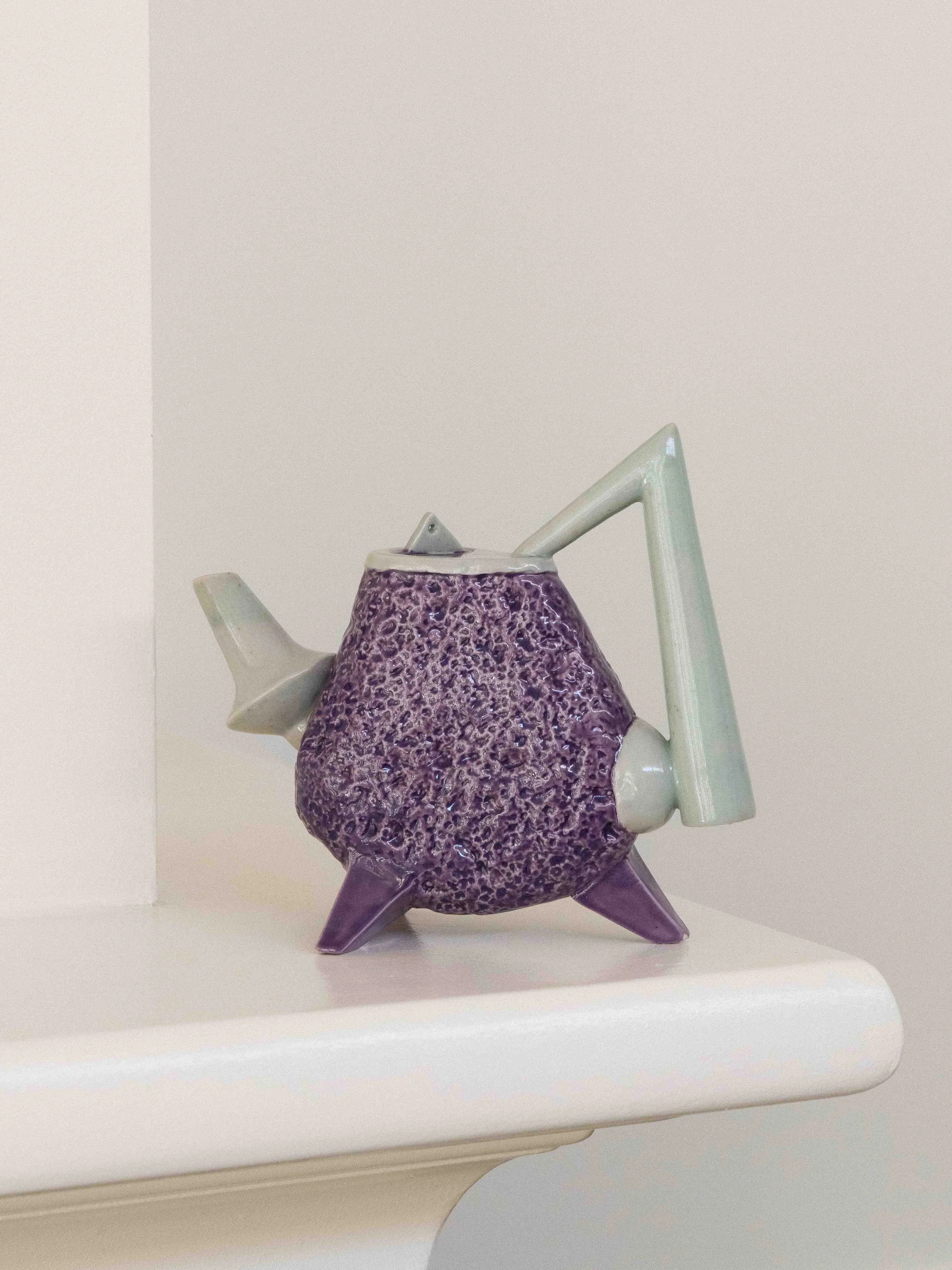 80s Post-Modern Hand-Made Ceramic Teapot in Purple