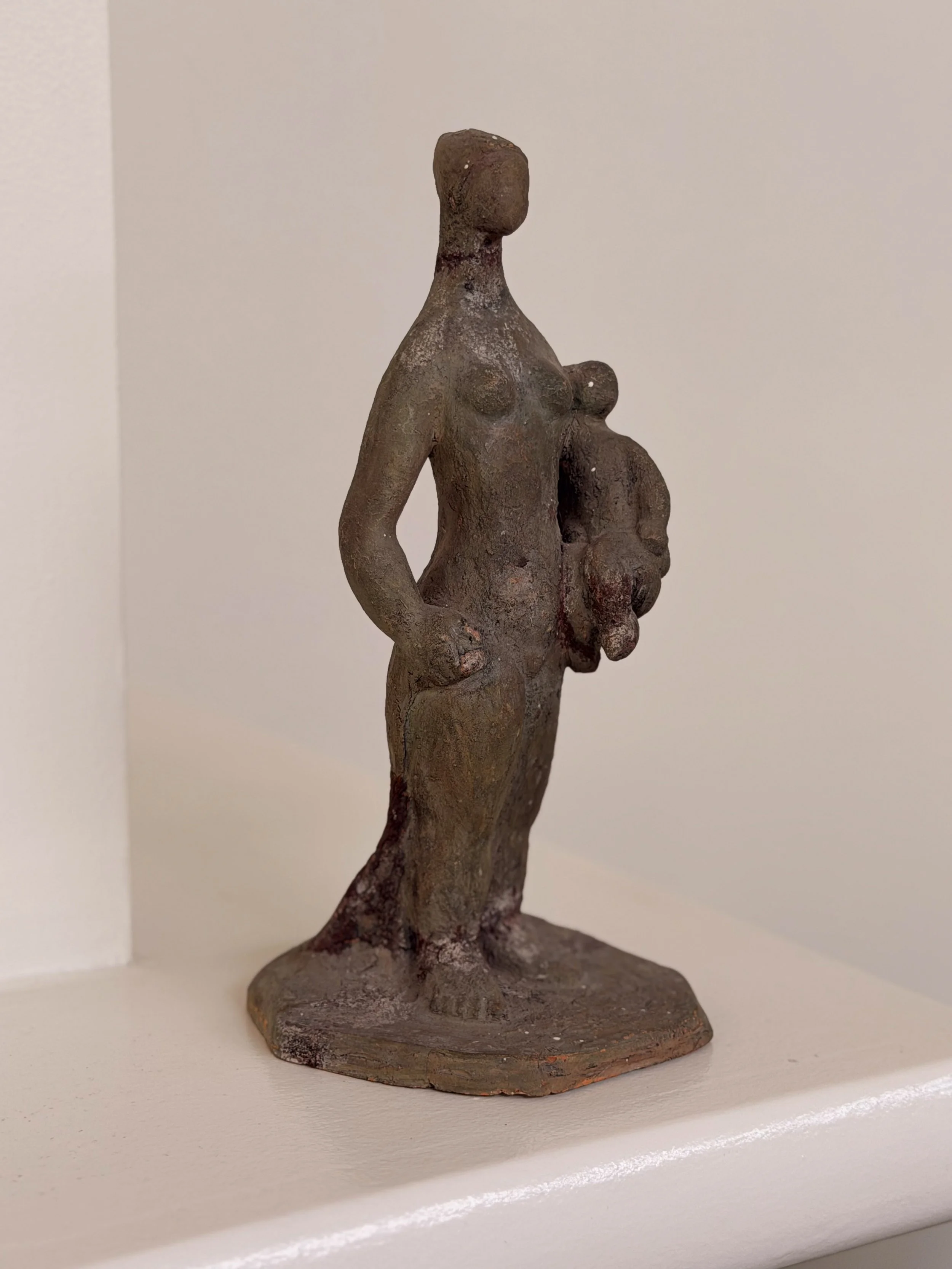 Mother Holding Child, Mid-Century Modern Brutalist Figural Sculpture
