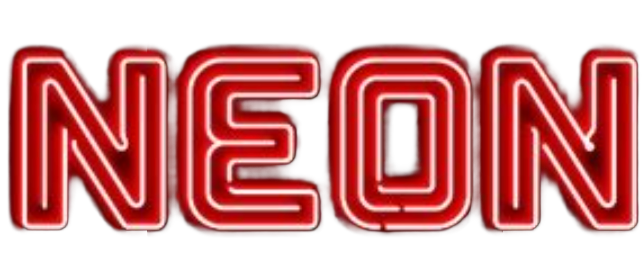 Neon-style red outline text spelling "NEON" on a black background.