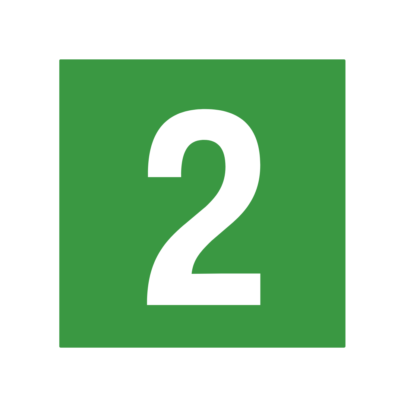 White number 2 centered on a solid green square background for gently used name brand kids clothing.