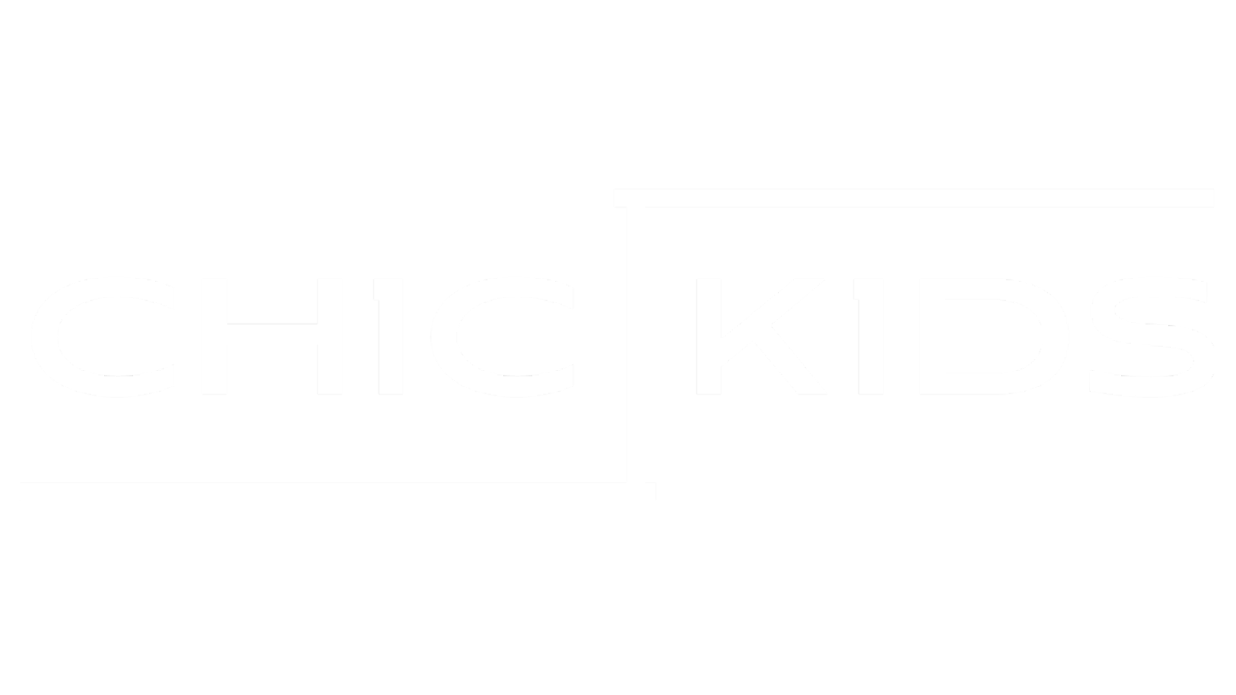 White text logo reads “CHIC KIDS” in all capital letters for a children’s consignment store on a light background with a split vertical line design.