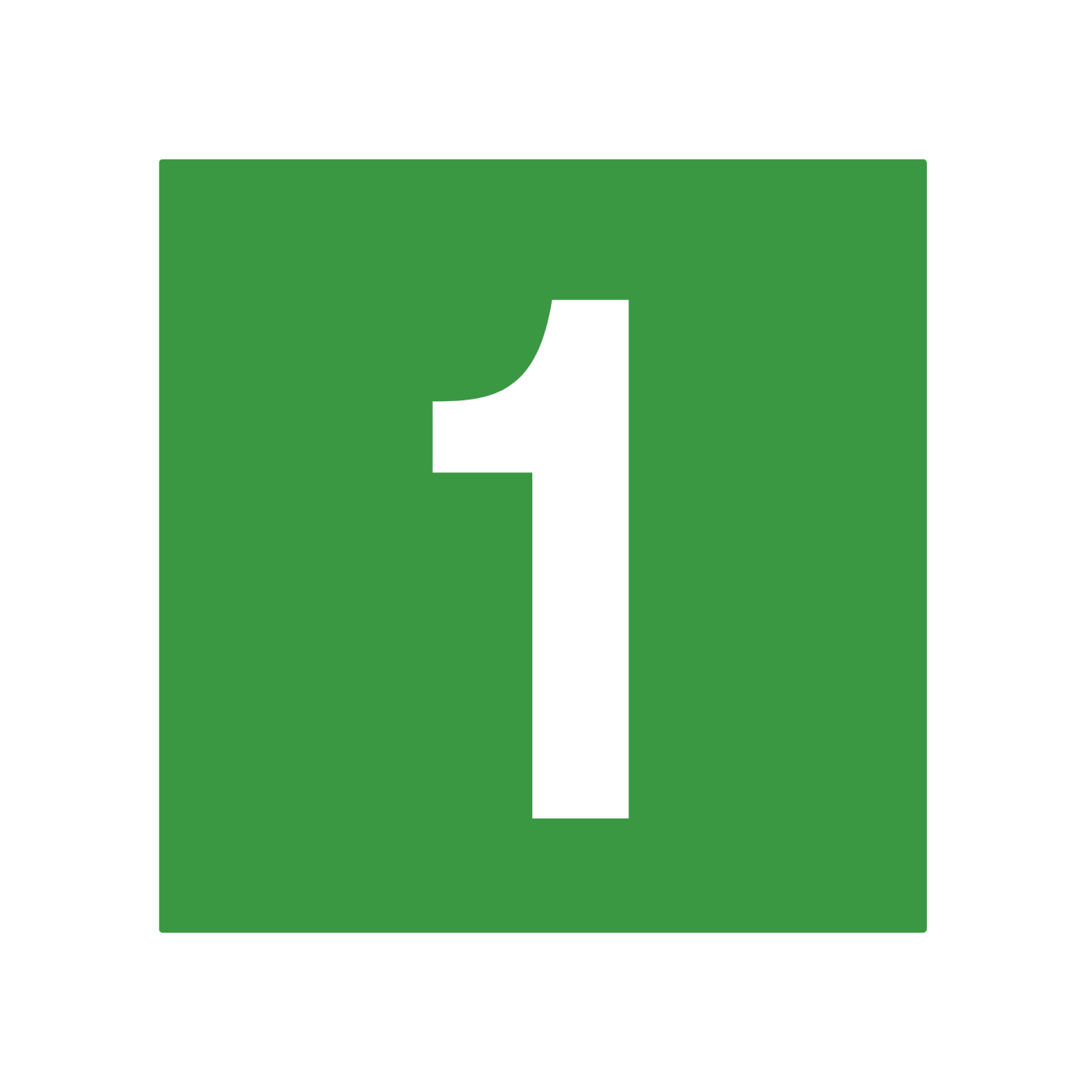 White number 1 centered on a green square background for where to buy used kids clothes in Champaign IL.