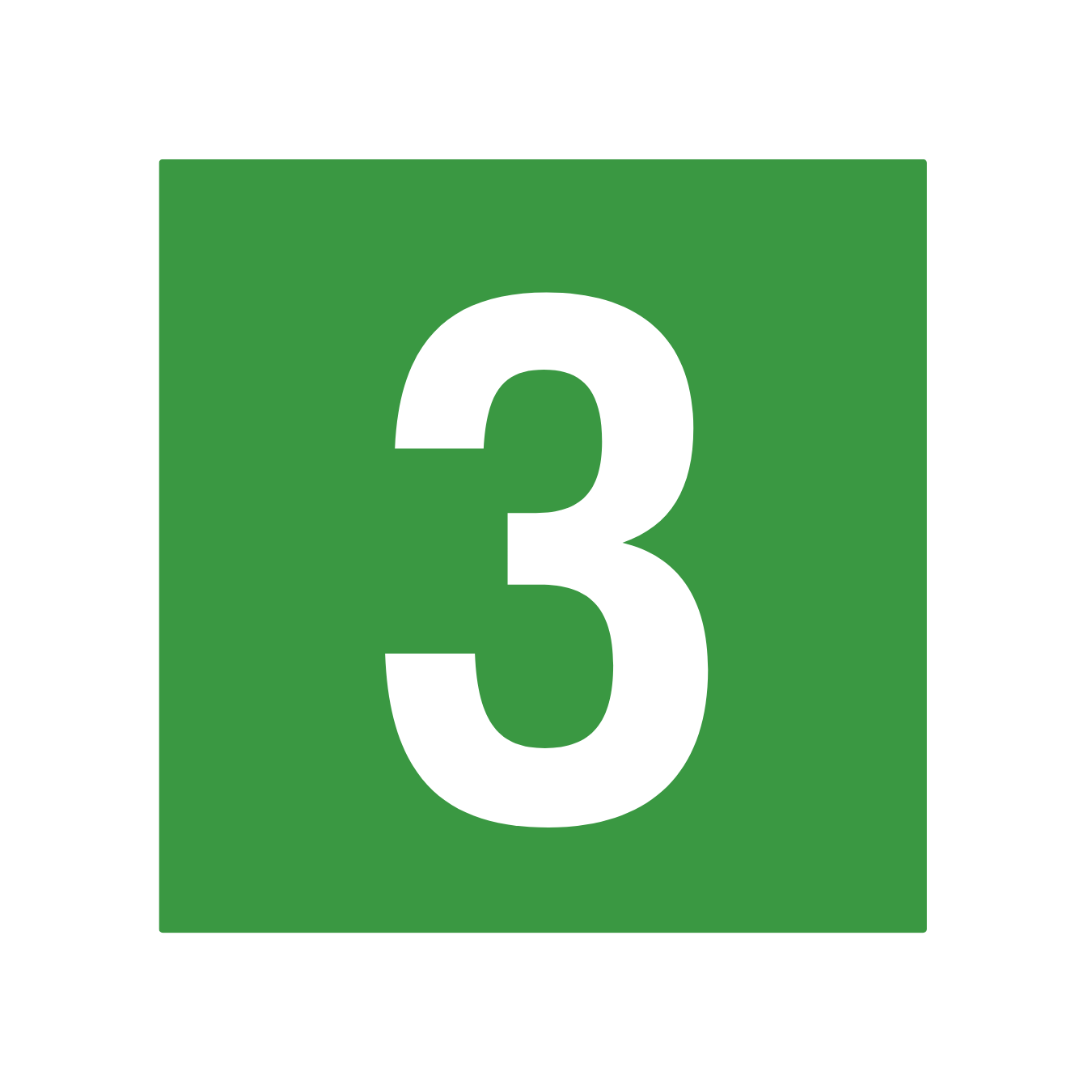 White number 3 centered on a green square background for secondhand children’s clothing.