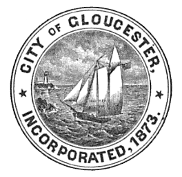 Seal of the City of Gloucester featuring a sailing ship and the text 'City of Gloucester Incorporated 1873'