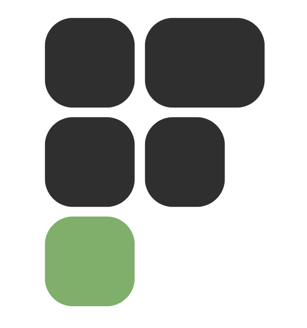 A grid of five rounded squares, with four black squares arranged in a 2x2 pattern and one green square below the black squares.