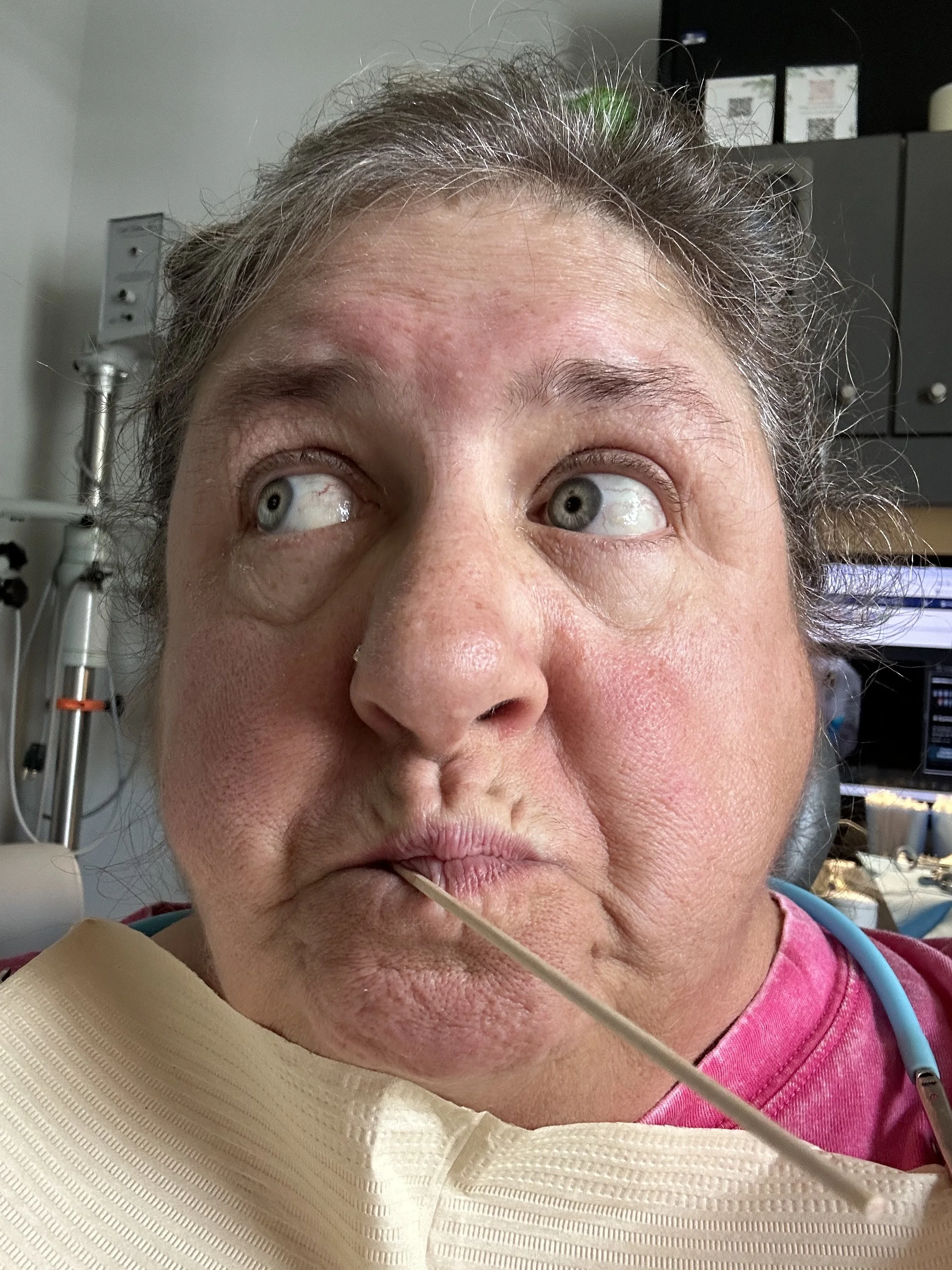 Wynne Penn waits nervously for the dentist.