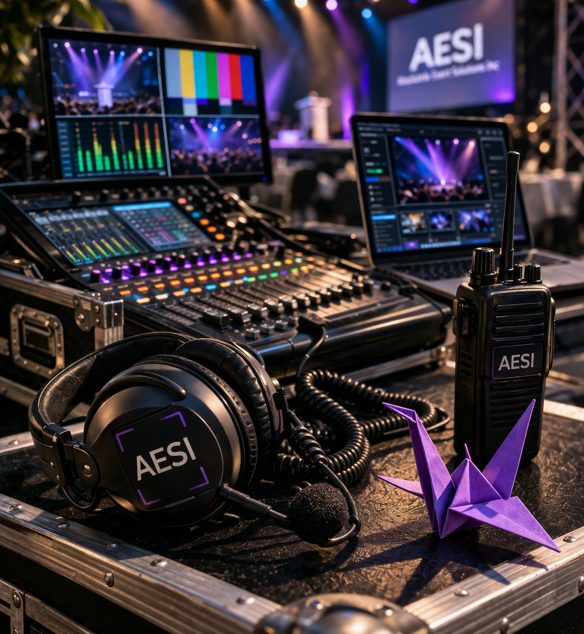 AV Roadcase with Production equipment set in ballroom