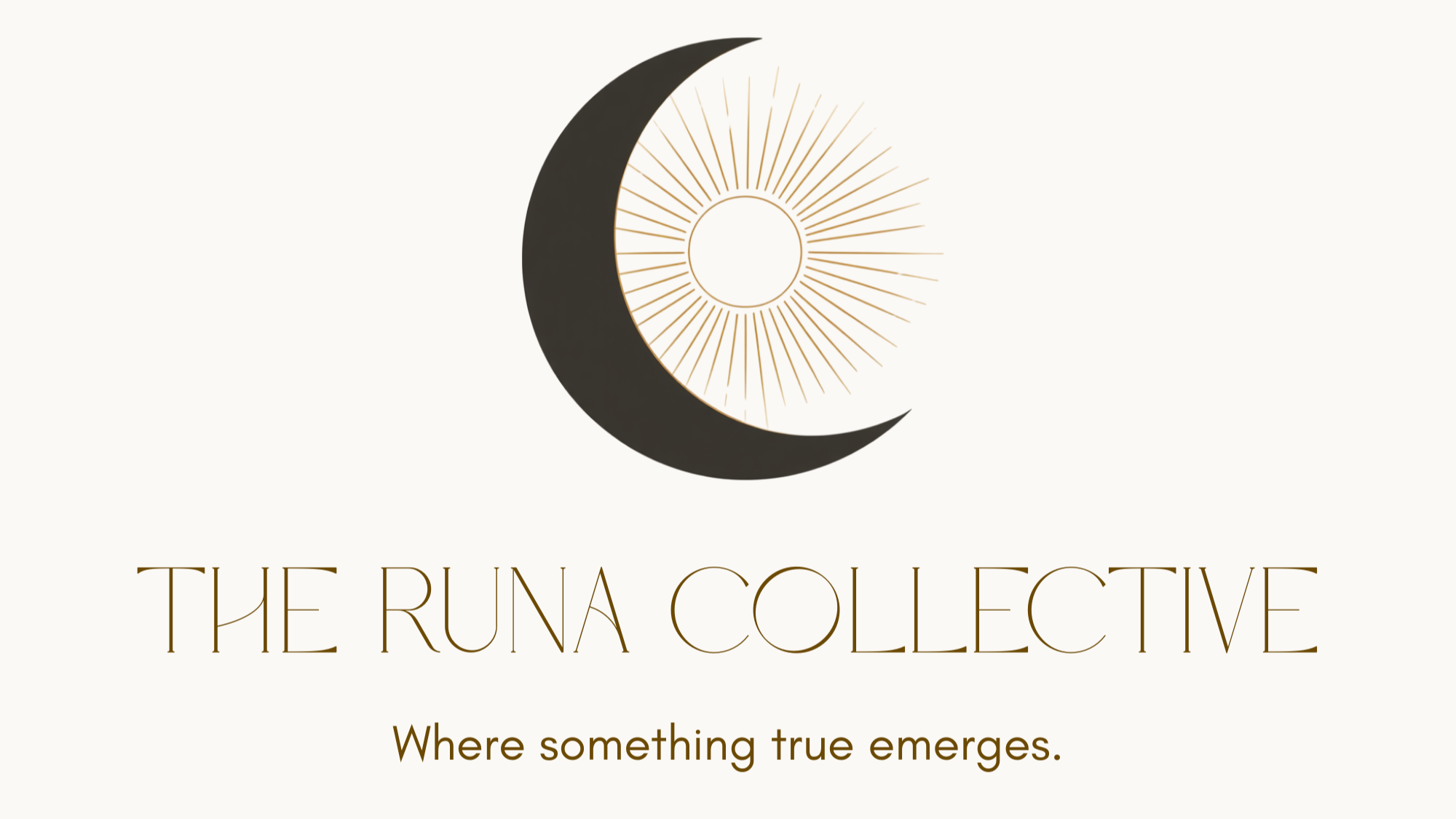 Logo of the Runa Collective featuring a crescent moon and a sun with radiating lines, with the text 'The Runa Collective' and the phrase 'Where something true emerges' below.