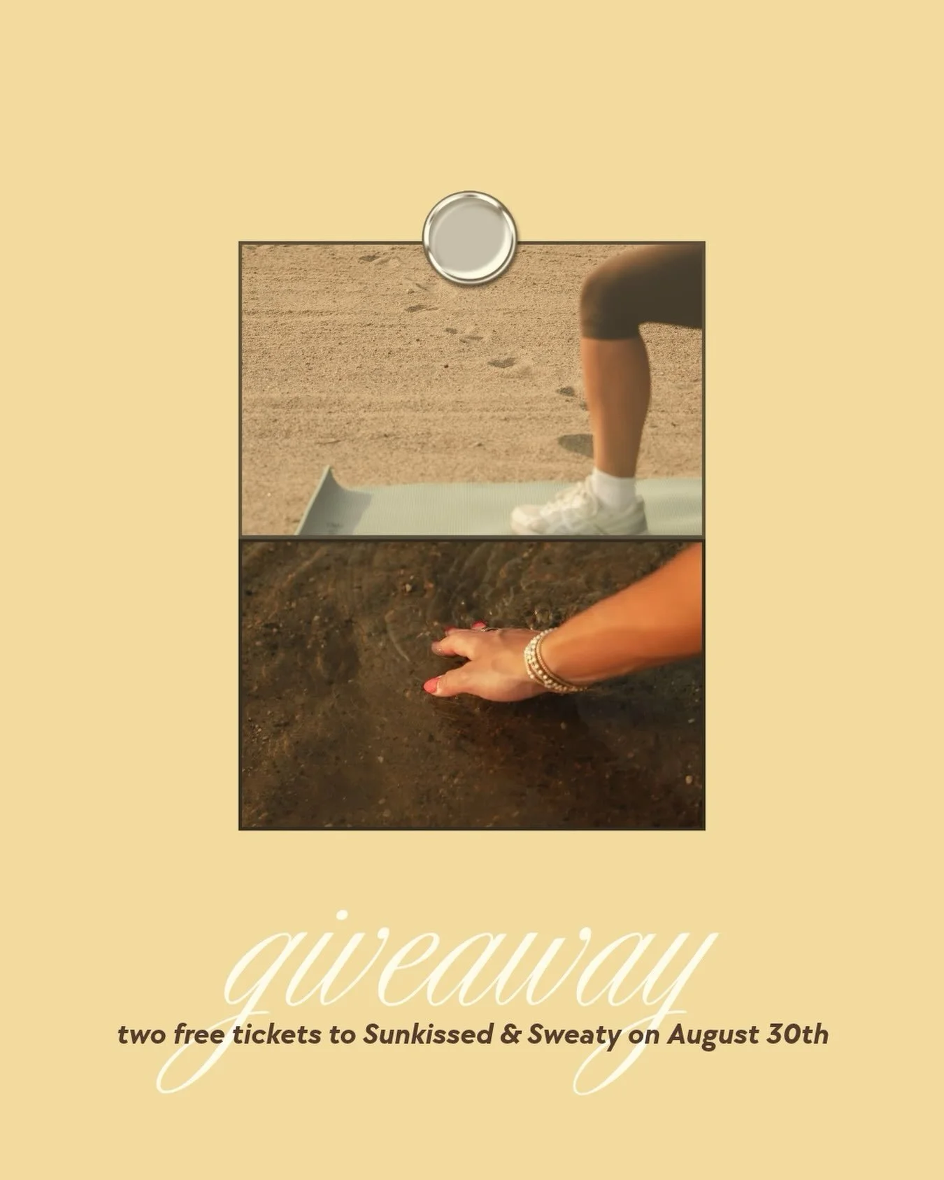 We are giving away two free tickets to Sunkissed &amp; Sweaty! 🌞 One lucky winner (plus a friend) gets to spend the morning with us next Sunday, August 30th for an end of summer celebration.

What you&rsquo;ll receive:
🤍 Two free tickets to Sunkiss