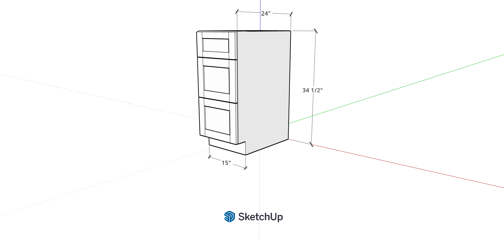 15" Lower Frameless Shaker 3-Drawer CH