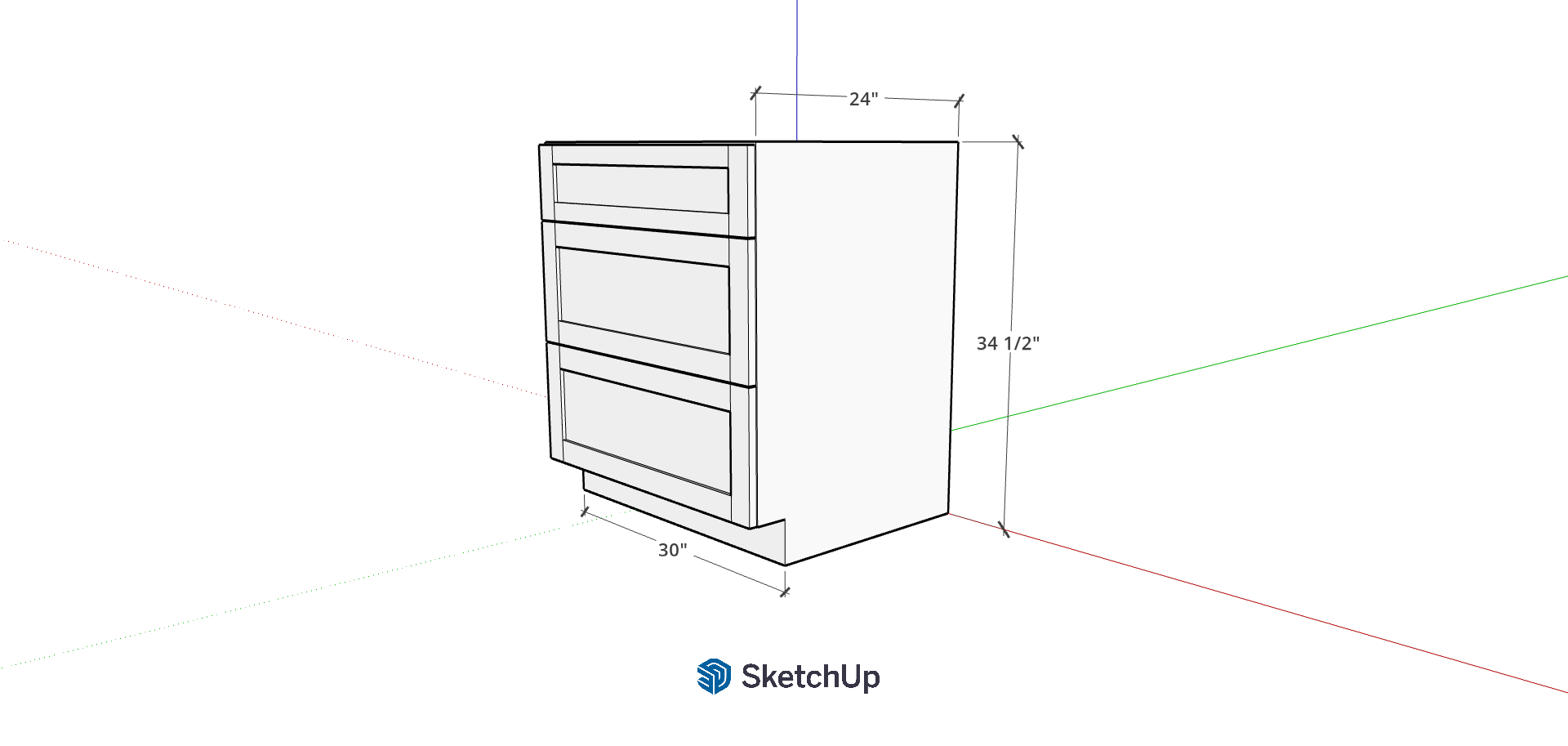 30" Lower Frameless Shaker 3-Drawer CH